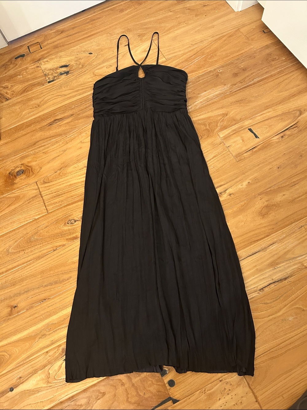 White House Black Market Black Midi Dress with Spaghetti Straps NWT